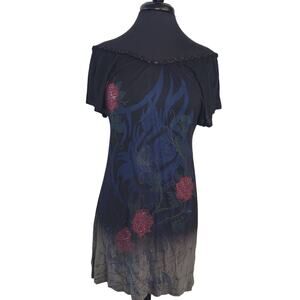 Miss Me Y2K Alt Ombre Floral Mini Dress M Off-Shoulder Twisted Cowgirl Festival